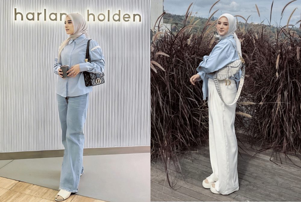 7 Ide OOTD Hijab Nuansa Biru ala Dinan Fajrina, Look Fresh dan Elegan!