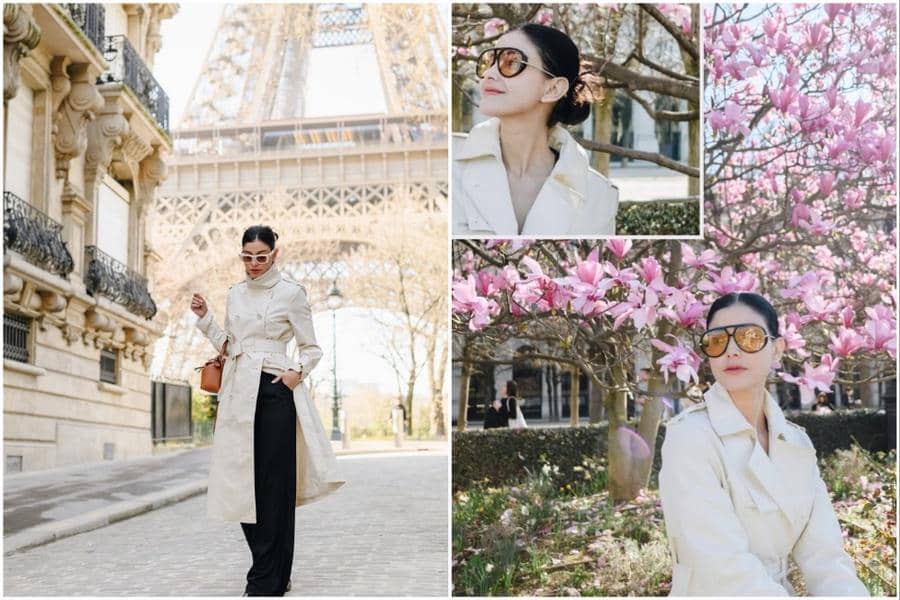 7 Potret Medina Jalan-jalan di Paris saat Bunga Sakura Mekar, Indah!