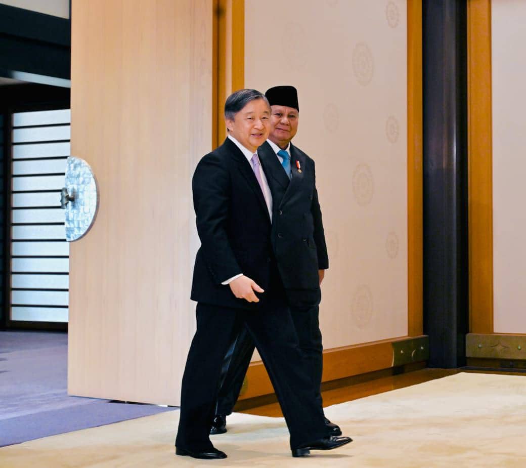 Presiden Prabowo dan Kaisar Naruhito di Istana Kekaisaran Jepang, Tokyo, pada Senin, (30/3/2026). 