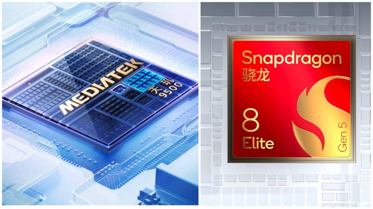 ilustrasi CPU MediaTek Dimensity 9500 (kiri) dan Qualcomm Snapdragon 8 Elite Gen 5 (kanan)