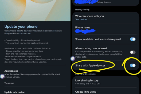 penampakan fitur Share with Apple devices di Samsung Galaxy S26