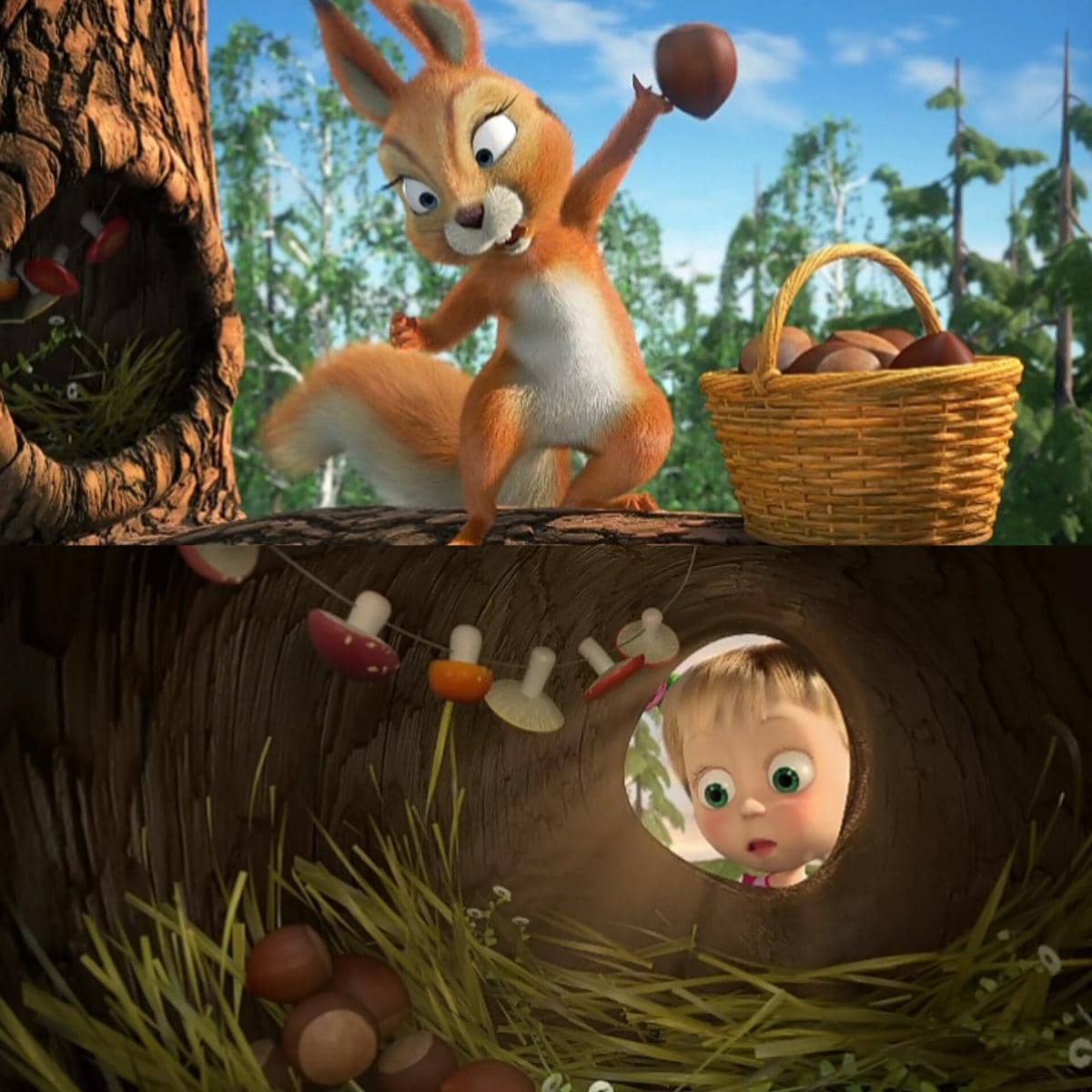 rumah Squirrel dalam animasi Masha and The Bear