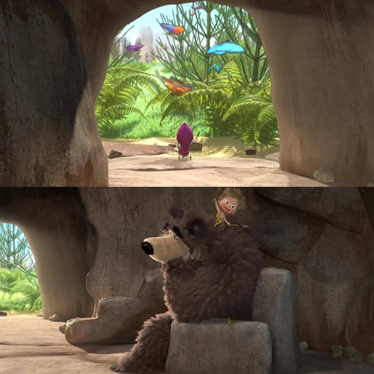 rumah Cave Bear dan Cave Masha dalam animasi Masha and The Bear