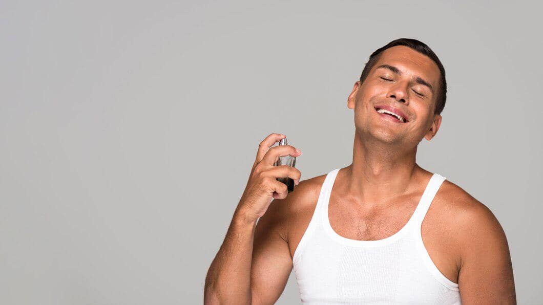 ilustrasi pria menggunakan parfum