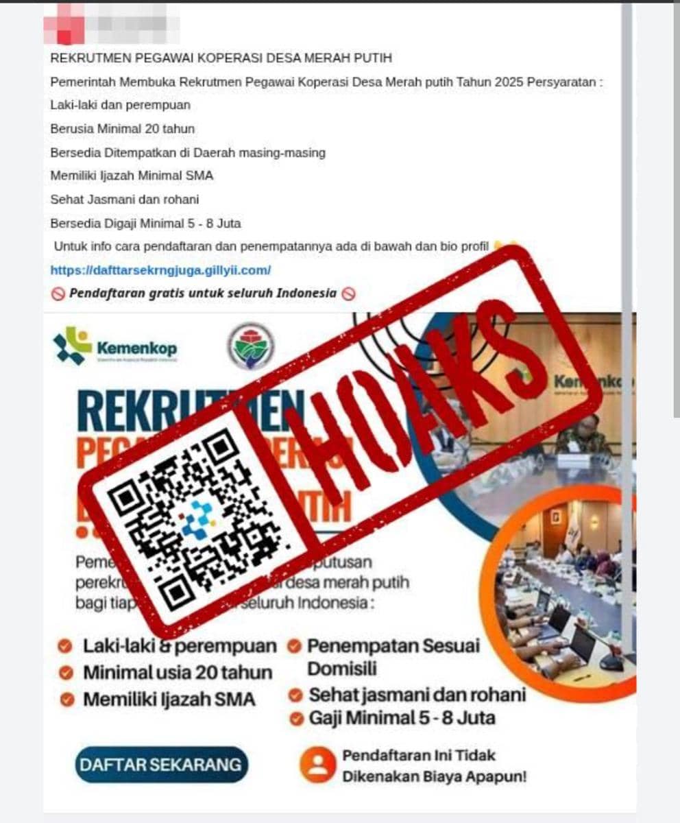 CEK FAKTA: Link Rekrutmen Pegawai Koperasi Merah Putih 2026 Palsu?