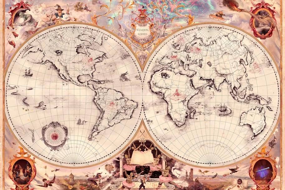 ilustrasi sebaran sekolah di Wizarding World Harry Potter