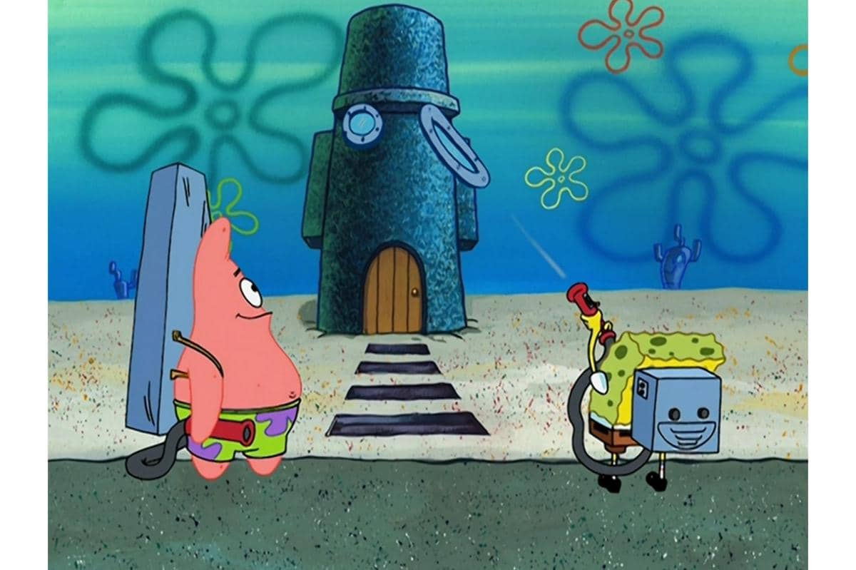 SpongeBob dan Patrick bermain dengan peniup karang