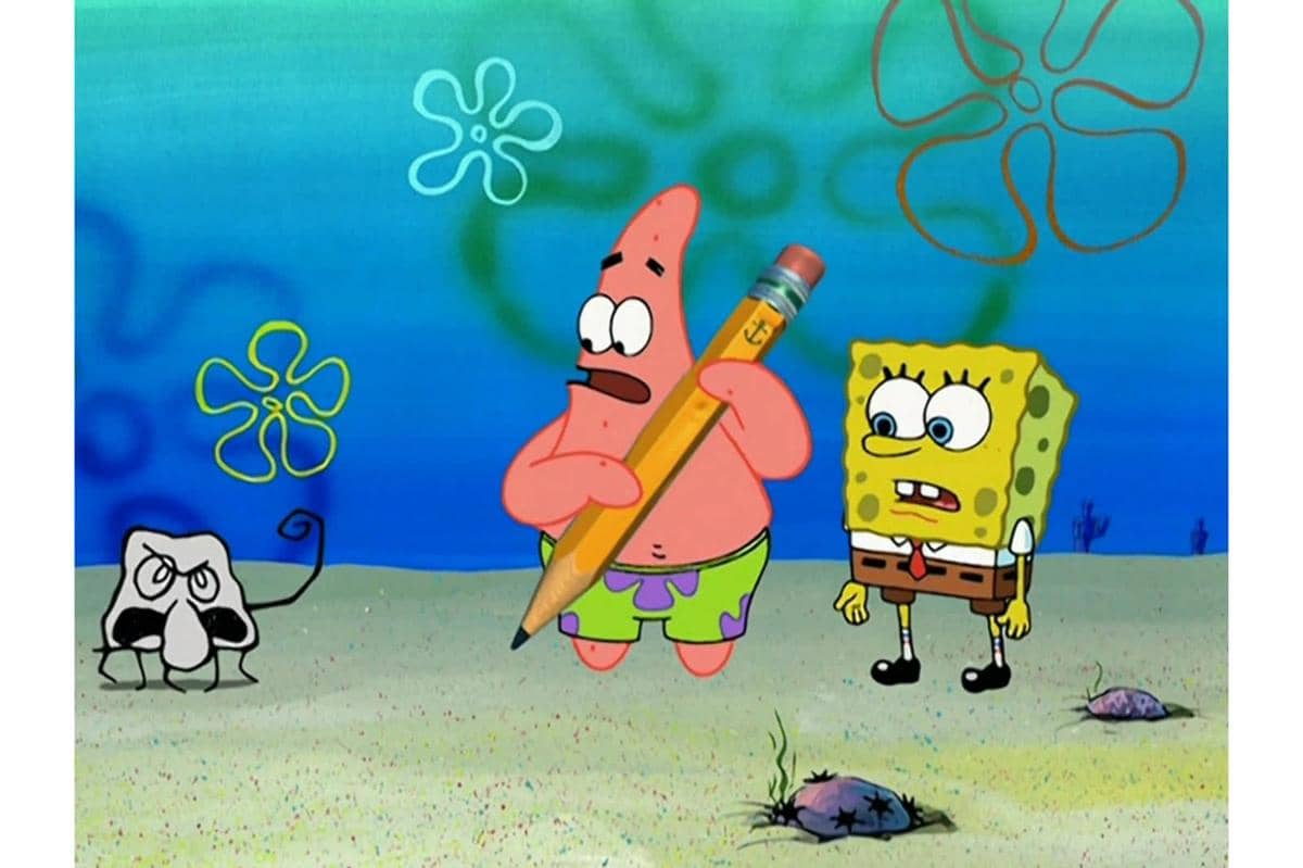 SpongeBob dan Patrick mencoba bermain dengan pensil ajaib yang mereka temukan