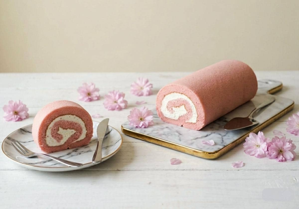 ilustrasi sakura roll cake 