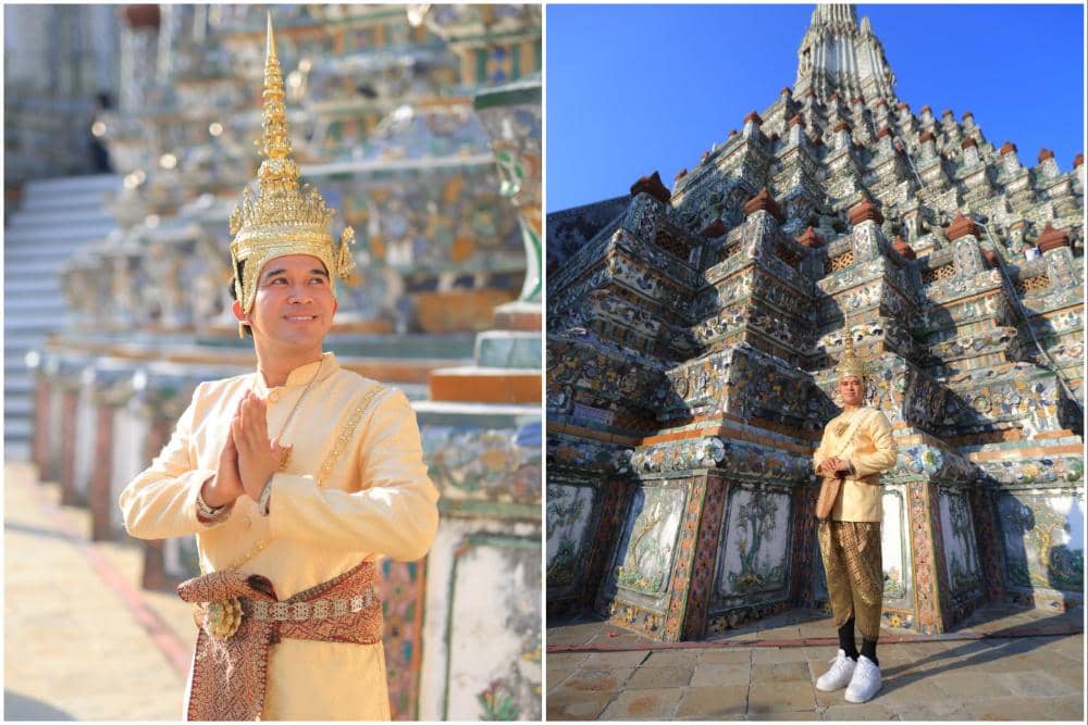 10 Potret Anwar Sanjaya Pakai Baju Tradisional Thailand di Wat Pho