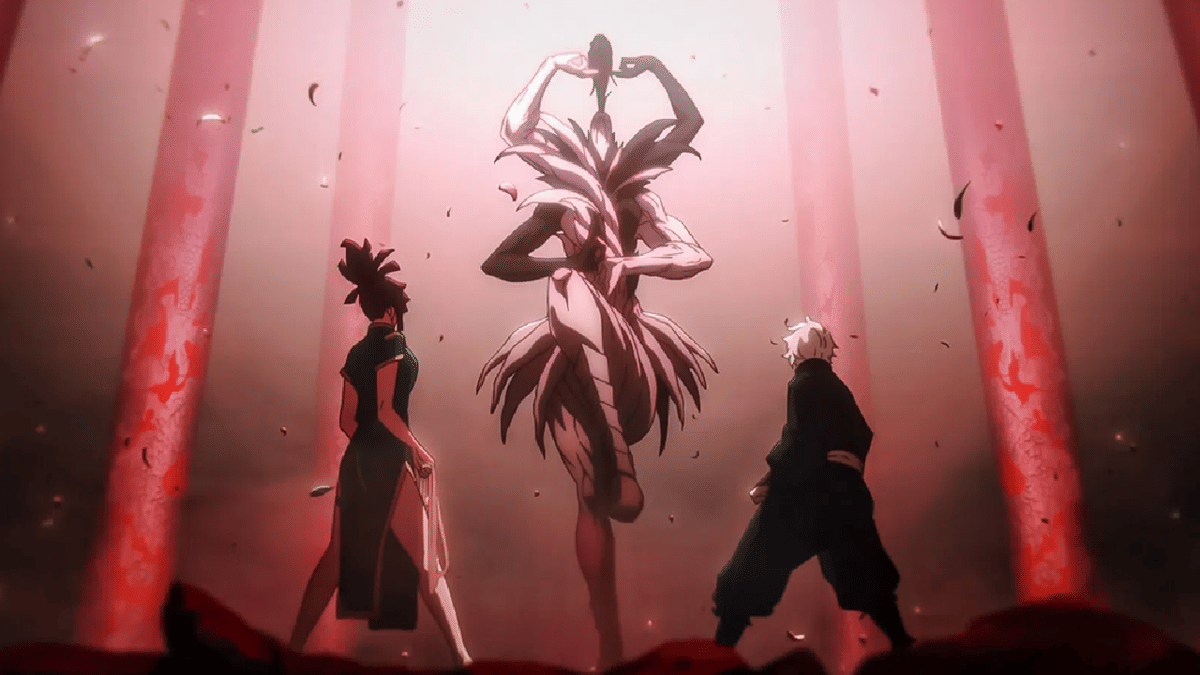 Visual dan animasi Gabimaru dan Yuzuriha vs Ran terlihat seperti lukisan digital