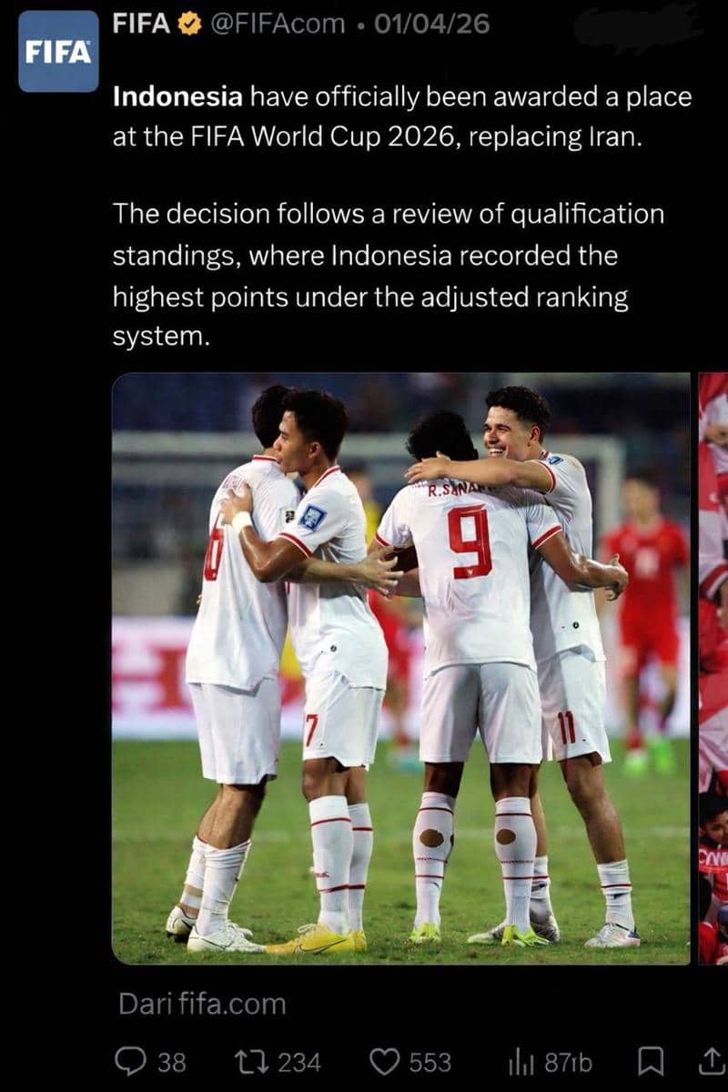 hoax Indonesia gantikan Iran di Piala Dunia 2026