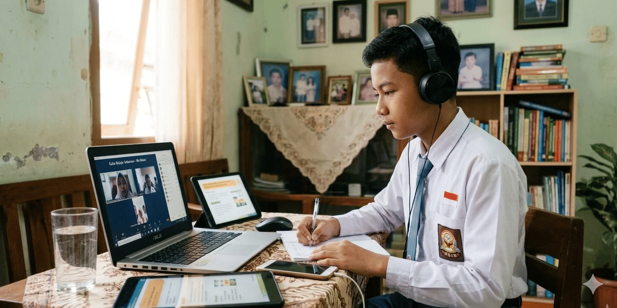Siswa sedang belajar daring