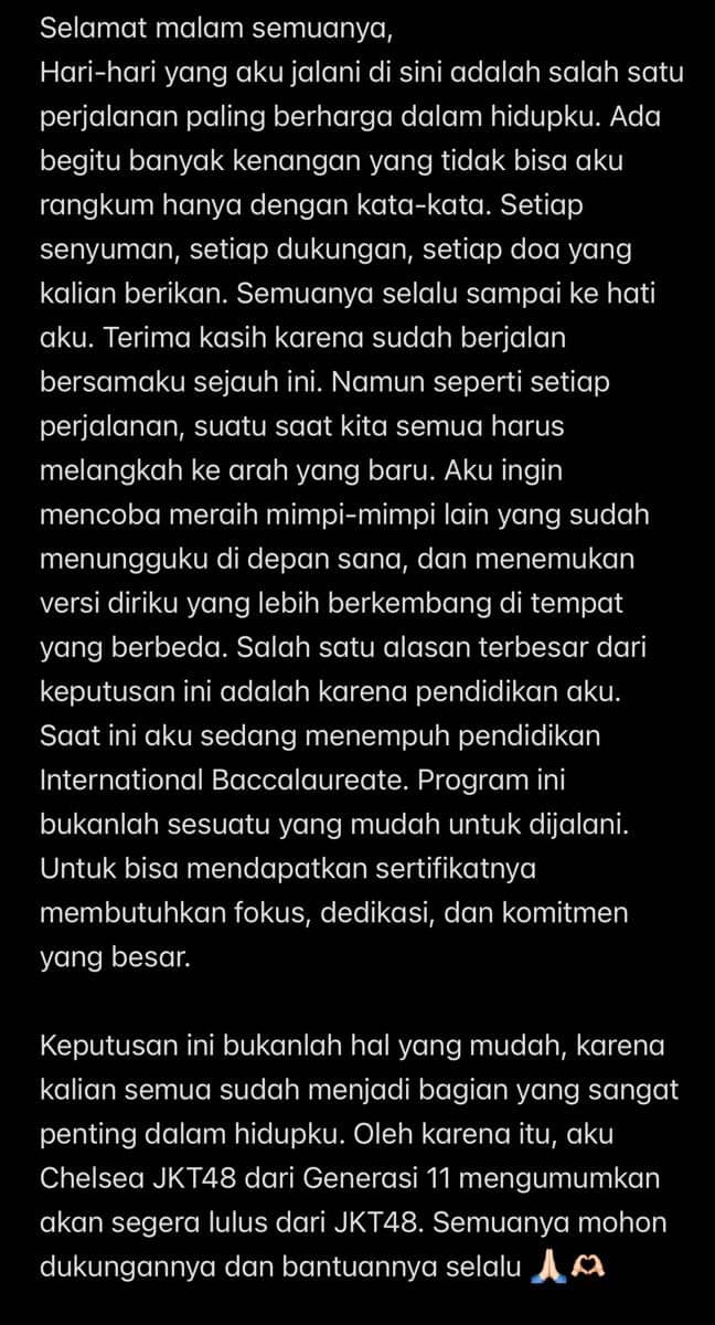 surat Chelsea Davina umumkan kelulusan