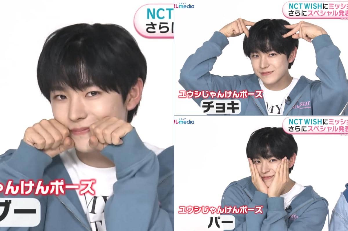 Yushi NCT WISH memperlihatkan tiga pose aegyo berbeda dalam acara interview Jepang