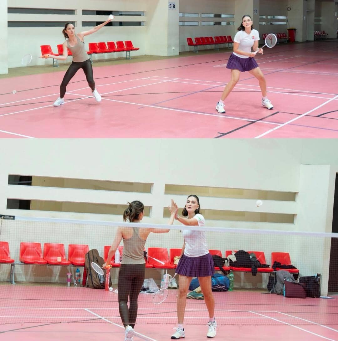 Cinta Laura - Luna Maya latihan badminton bareng