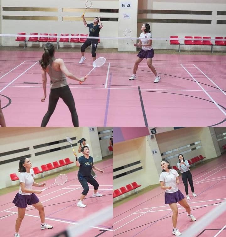 Cinta Laura - Luna Maya latihan badminton bareng