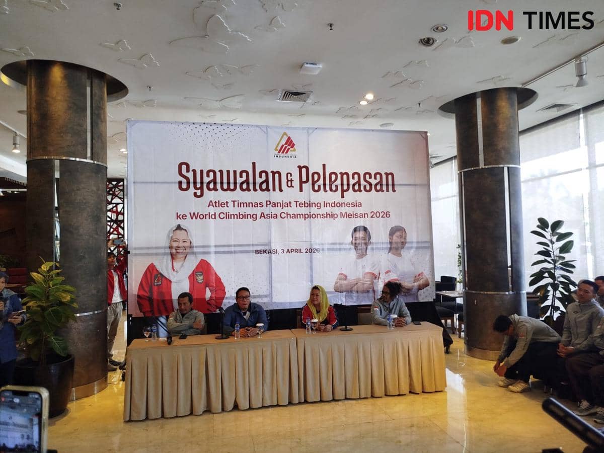 Sesi jumpa pers pelepasan atlet panjat tebing Indonesia ke Kejuaraan Asia 2026