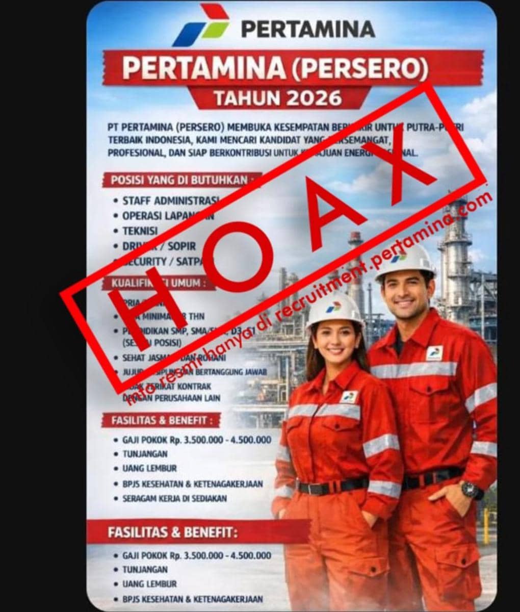 CEK FAKTA: Lowongan Kerja Pertamina 2026 Beredar di Media Sosial
