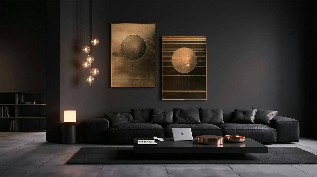 ilustrasi ruangan dengan cat warna hitam