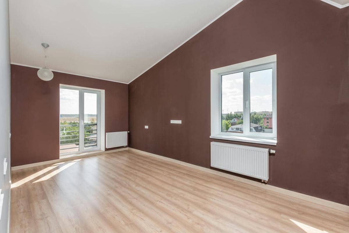 ilustrasi ruangan dengan cat warna dark brown