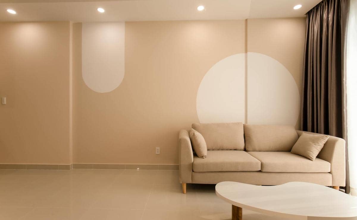ilustrasi ruang tamu dengan warna creamy latte