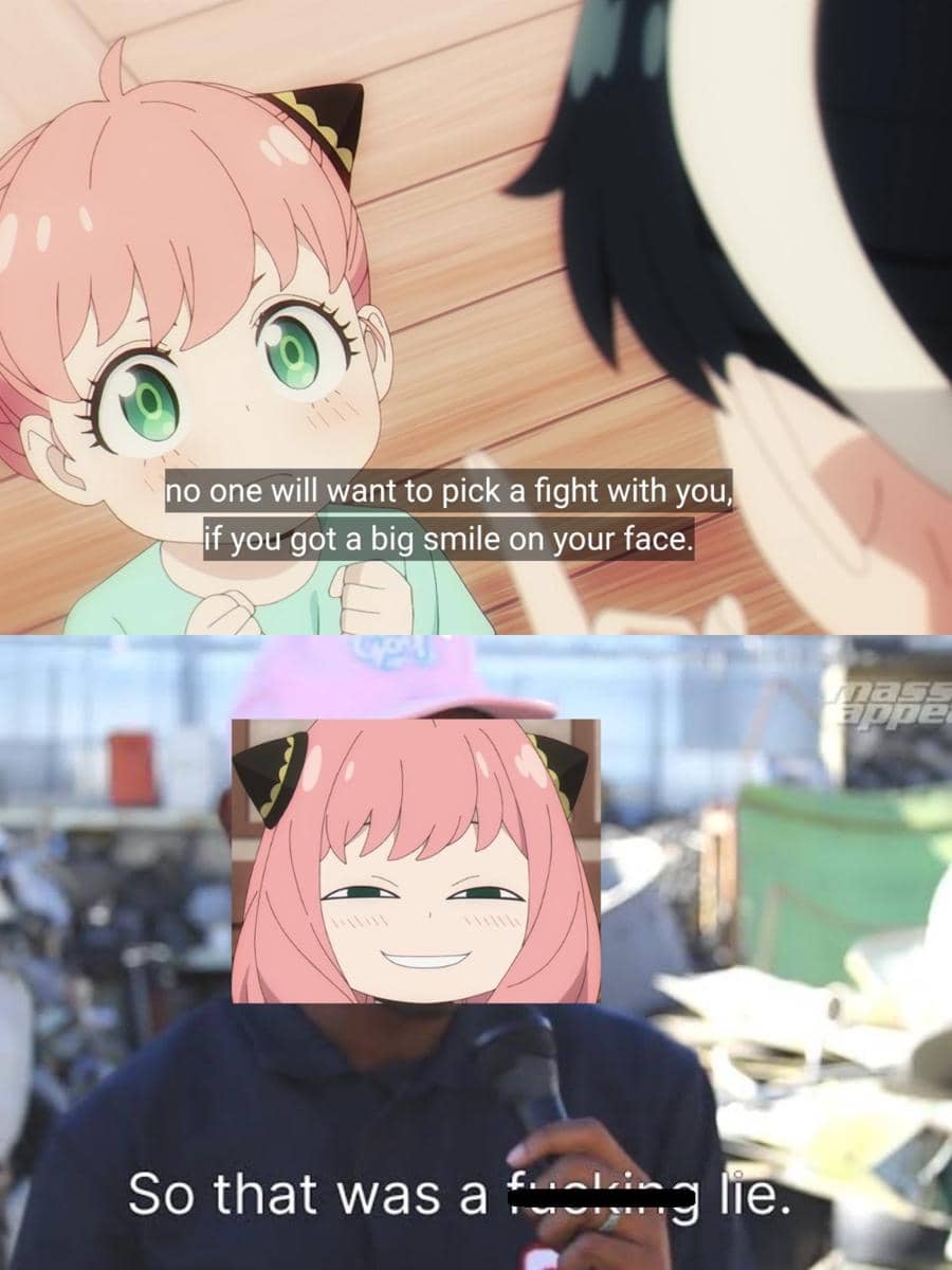 meme senyum ngeselin Anya