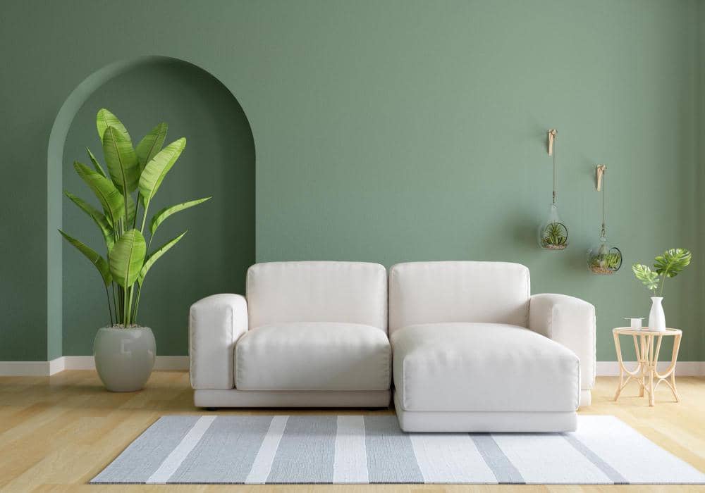ilustrasi ruang tamu dengan warna sage green