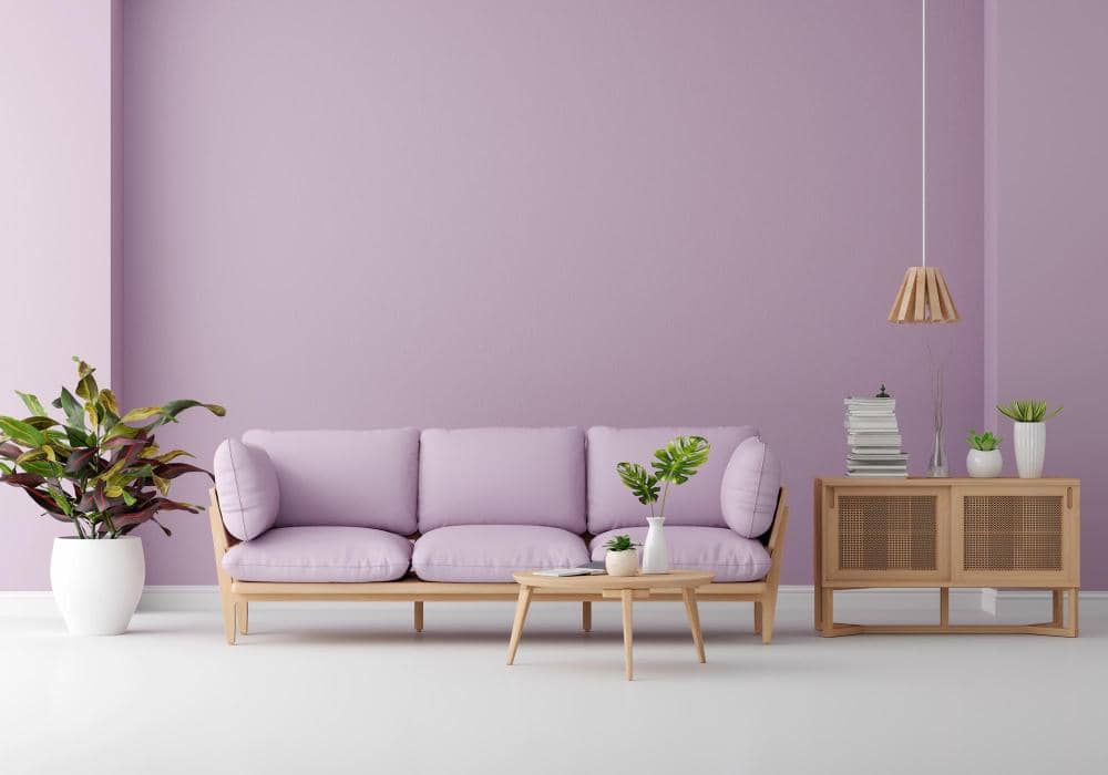 ilustrasi ruang tamu dengan warna soft lavender