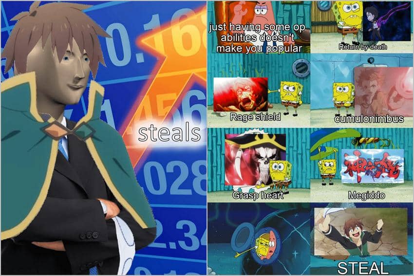 8 Meme Kemampuan Mencuri Kazuma, Selalu Celana Dalam!