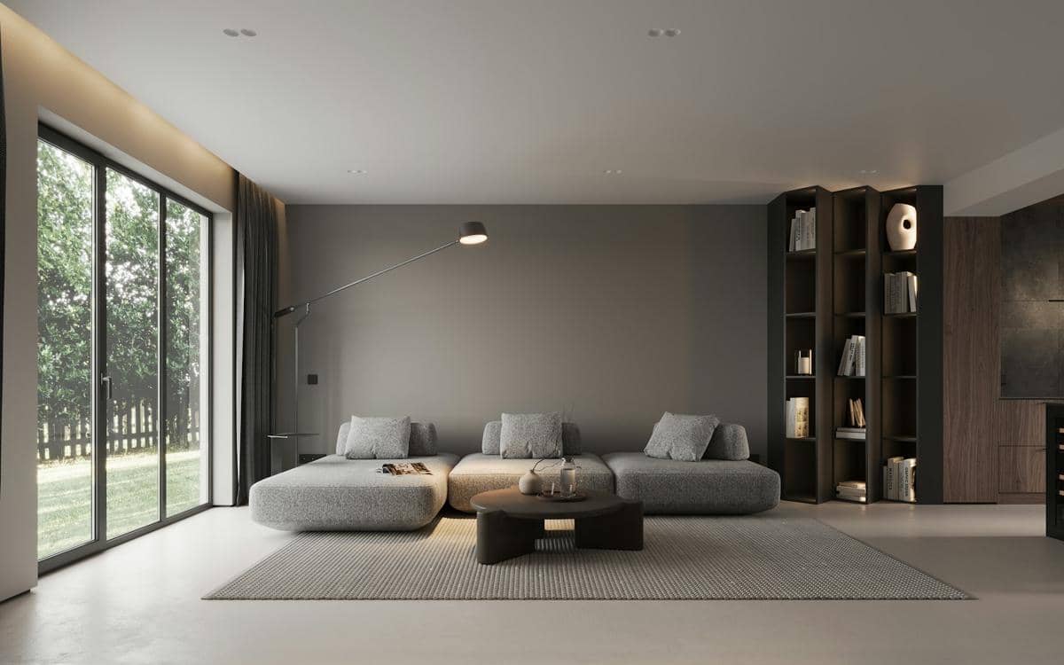 ilustrasi ruang tamu dengan warna cool grey