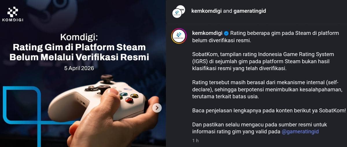 Ini Pernyataan Komdigi Soal Rating Gim di Steam, Belum Resmi?