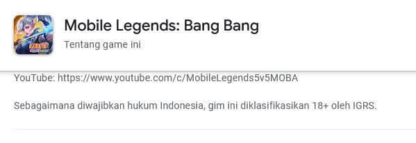 Deskripsi Mobile Legends Bang Bang di Google Play