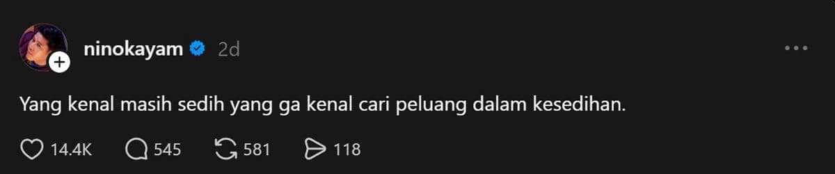 Reaksi Nino Kayam soal orang yang manfaatkan meninggalnya Vidi Aldiano