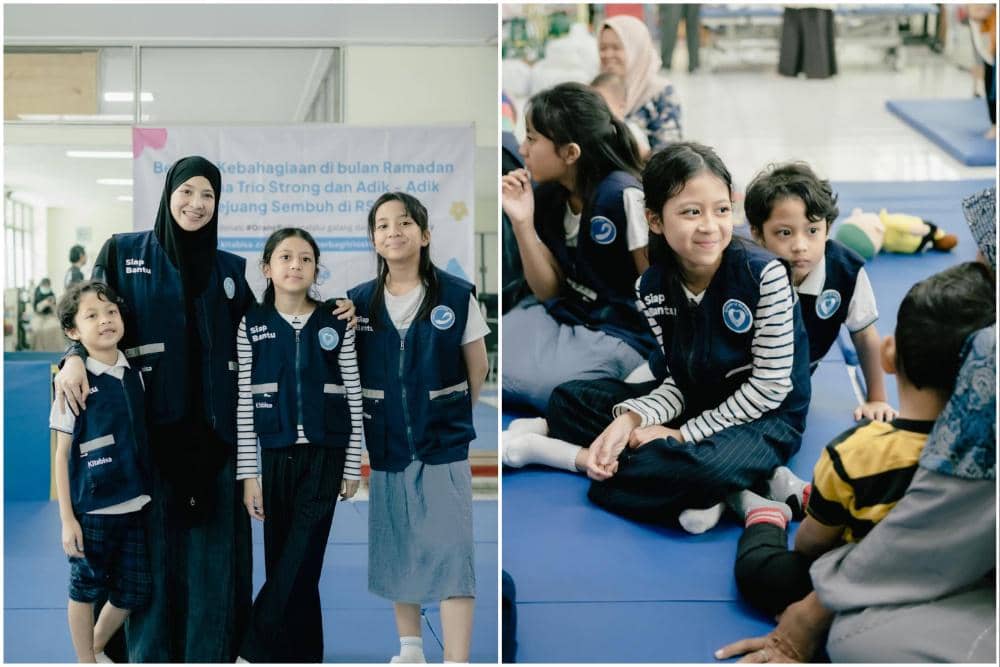 9 Potret Natasha Rizky ajak Trio M dalam Kegiatan Berbagi di RSCM