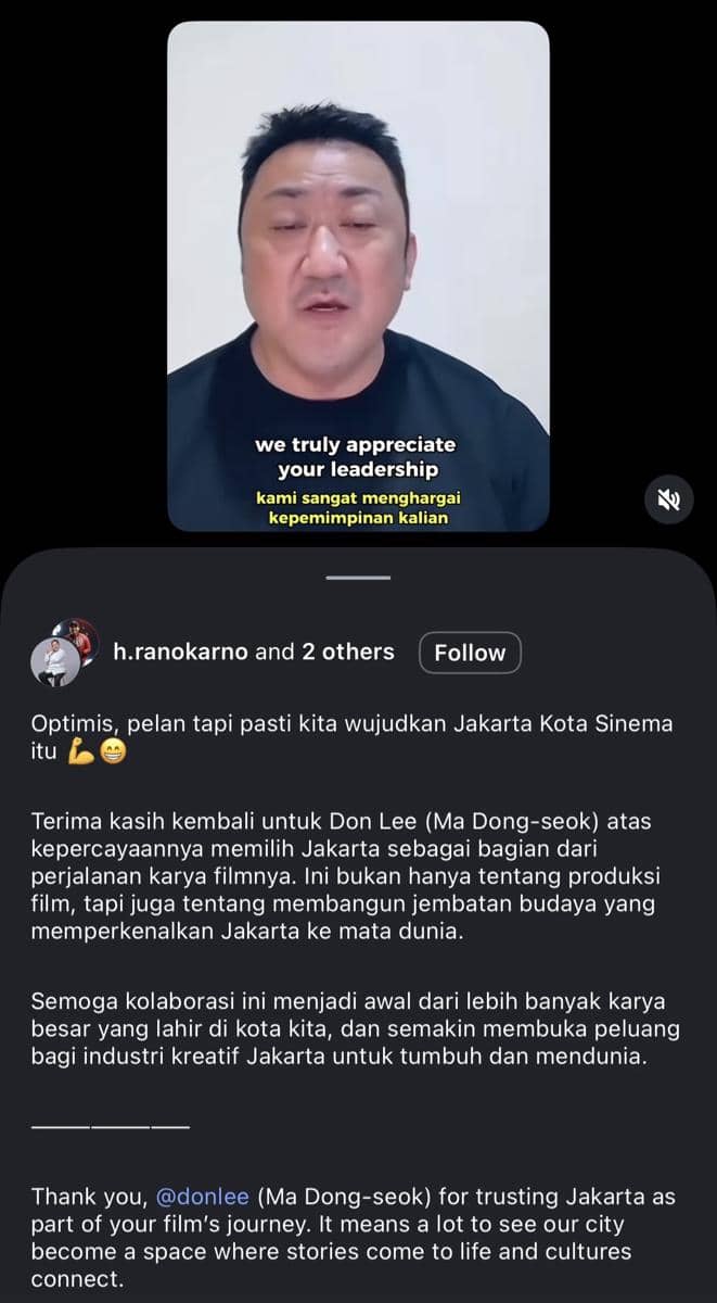 Ma Dong Seok Syuting di Kota Tua, Rano Karno Optimistis Jakarta Jadi Kota Sinema