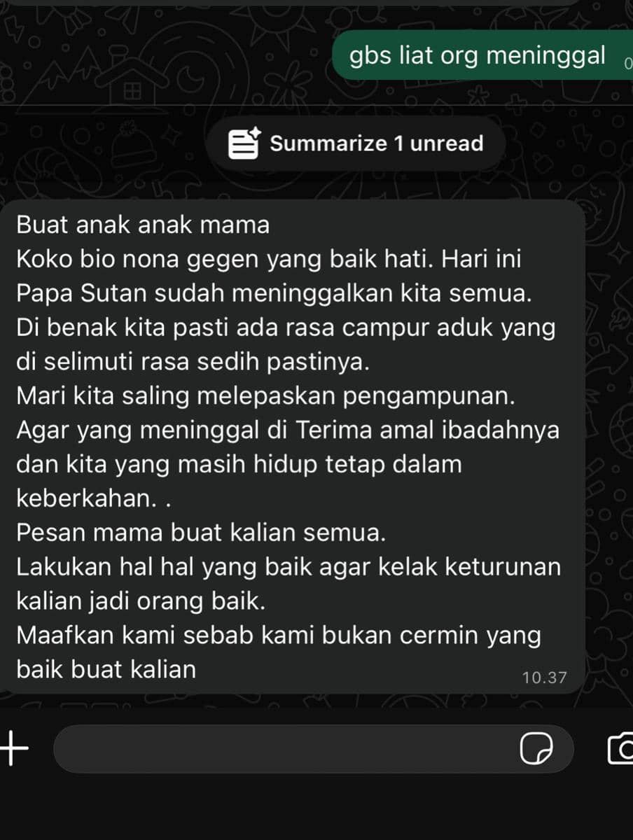 pesan ibunda Bio One setelah ayah meninggal dunia