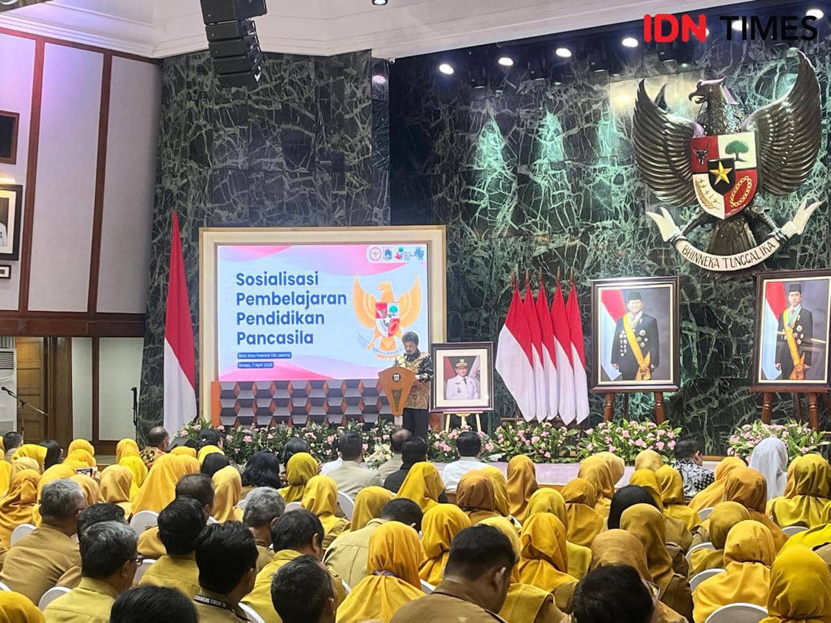 Kepala BPIP Prof. Yudian Wahyudi memberikan sambutan di Balai Agung, Jakarta Pusat, Selasa (7/4/2026).