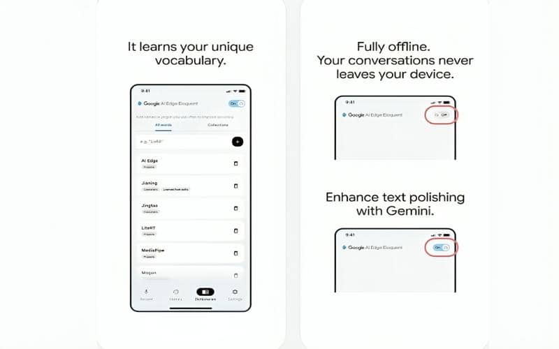 tampilan fitur utama Google AI Edge Eloquent