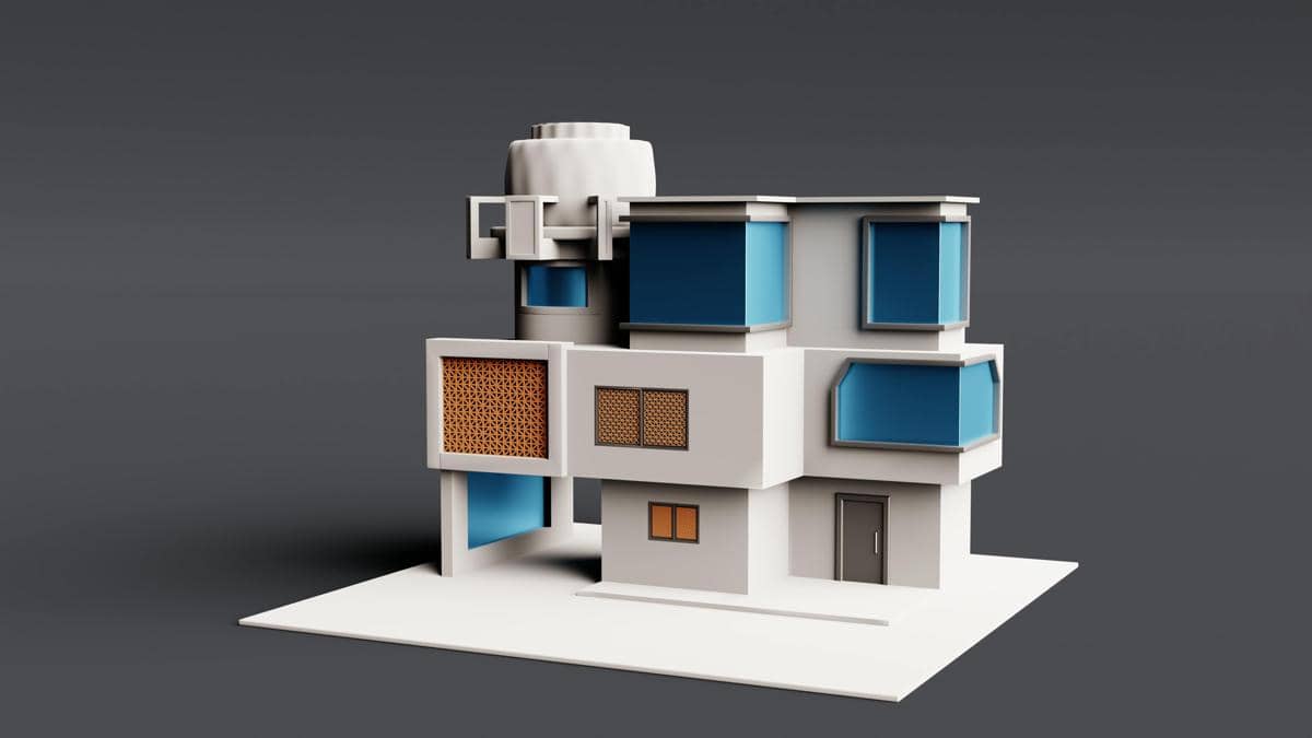 Modern Architectural Model with Blue Accents