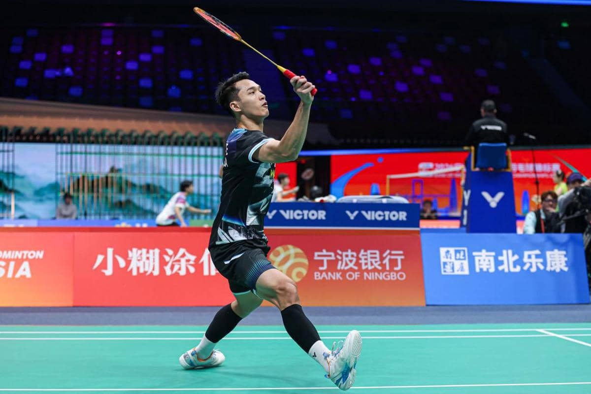 Jonatan Christie di babak pertama Kejuaraan Bulu Tangkis Asia 2026. 