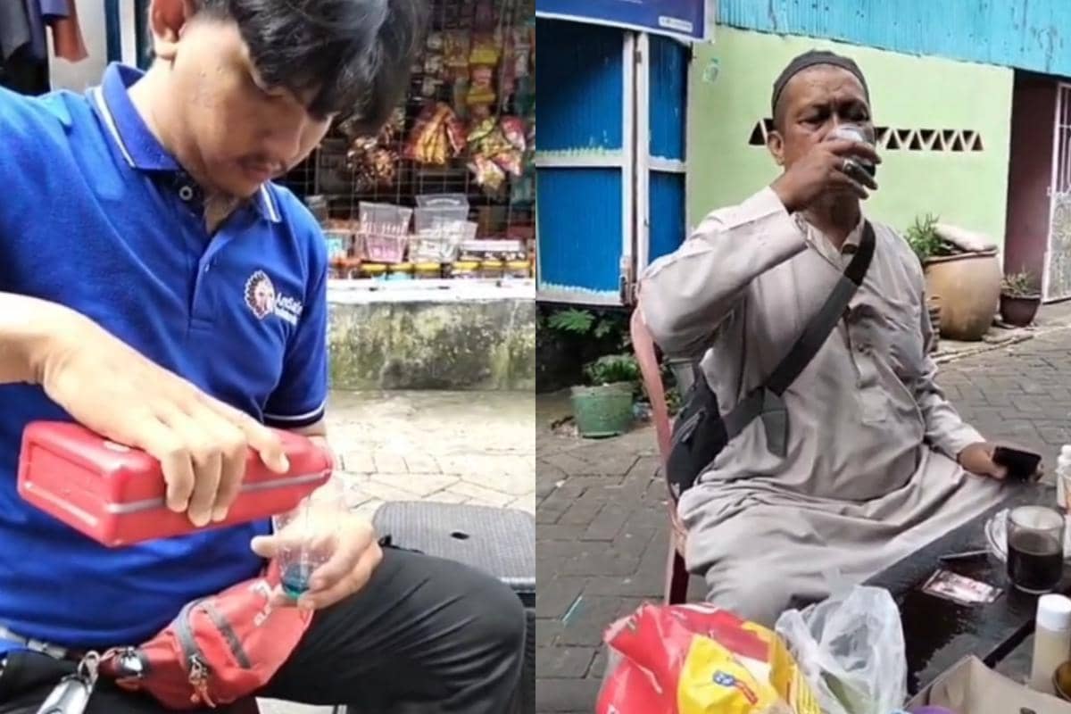 Cuplikan rekaman video viral sekelompok orang meminum oli sepeda motor. (Dok. IDN Times)