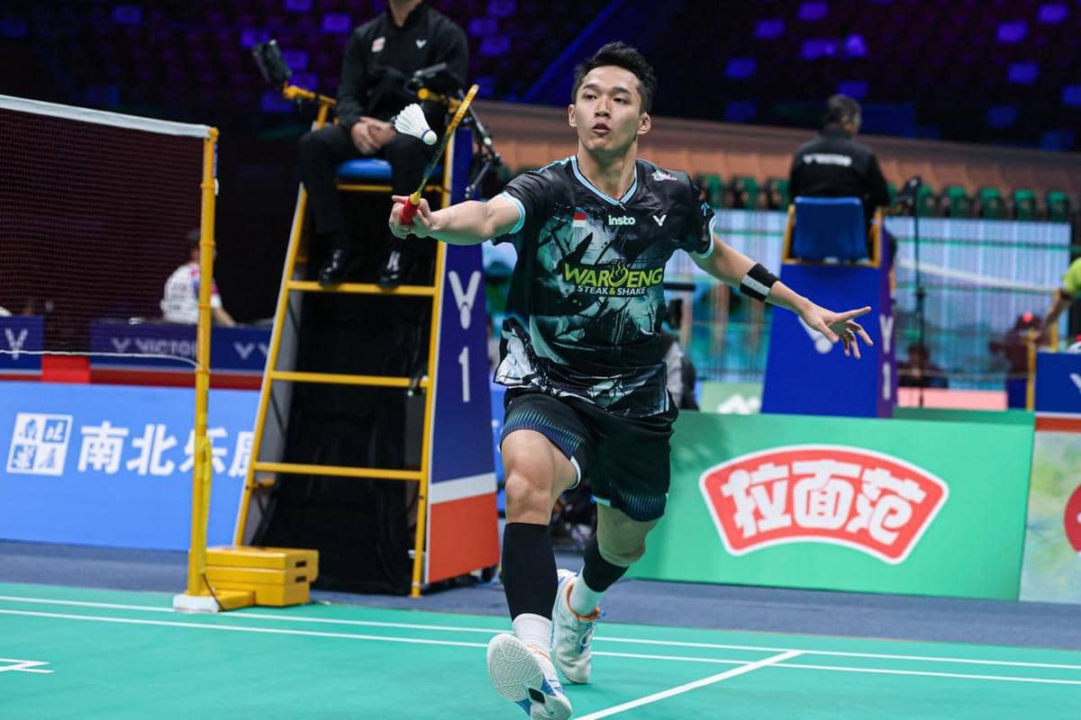 Jonatan Christie di babak pertama Kejuaraan Bulu Tangkis Asia 2026. 
