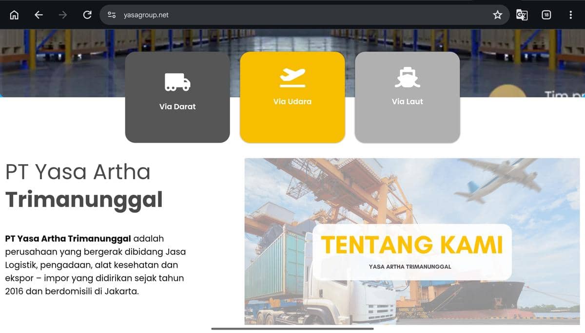 Gambaran situs resmi PT Yasa Artha Trimanunggal
