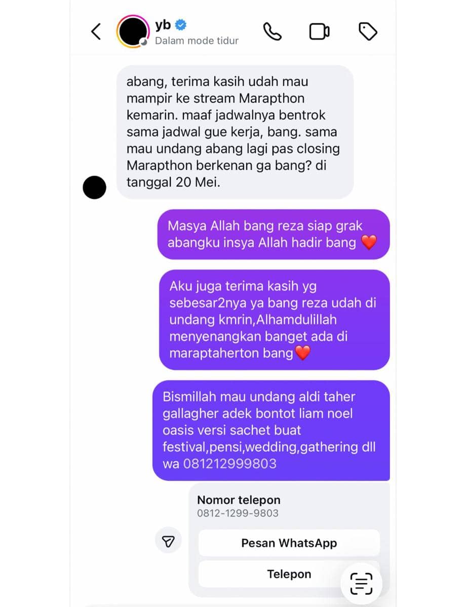 chat DM Reza Arap dengan Aldi Taher