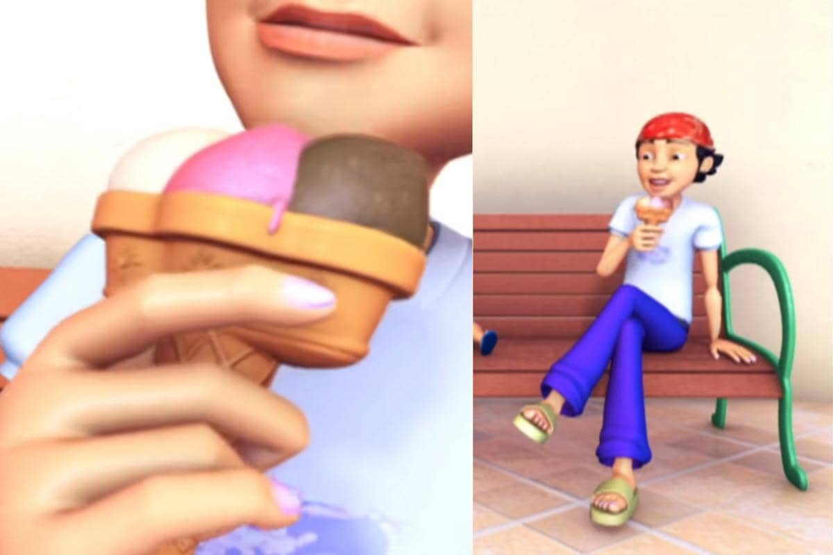 Abang Salleh terlihat menikmati es krim tiga varian rasa