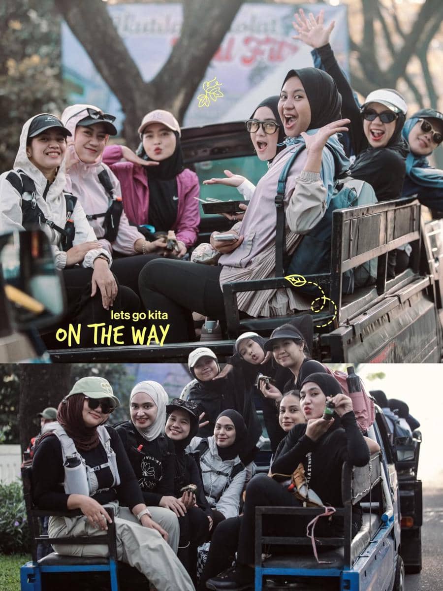 Vebby Palwinta saat trekking bareng sahabat ke kawasan Bogor