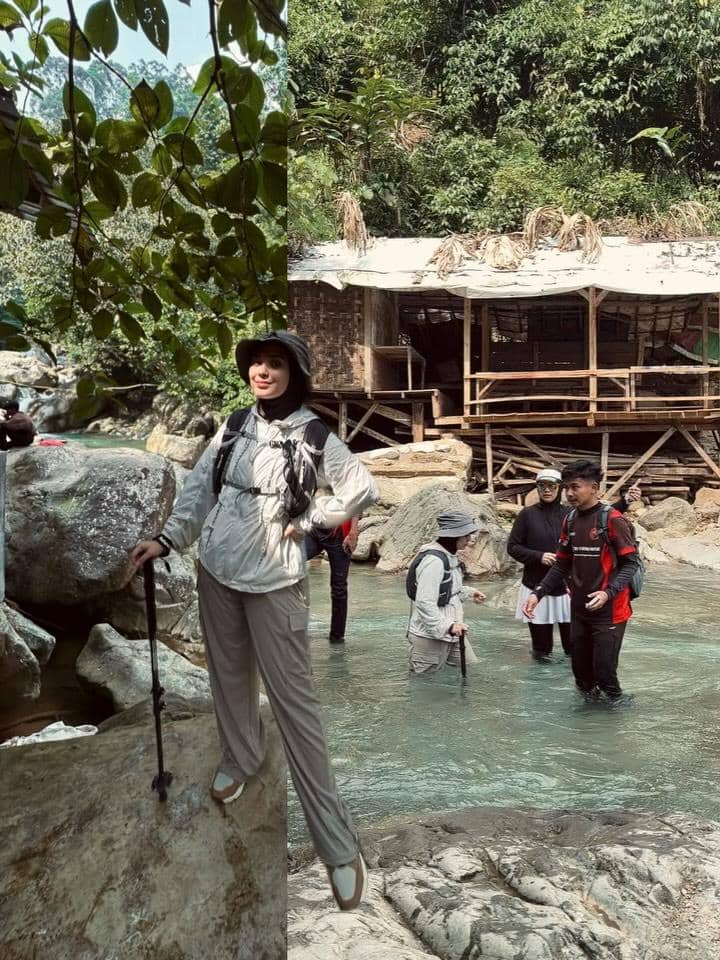 Vebby Palwinta saat trekking bareng sahabat ke kawasan Bogor