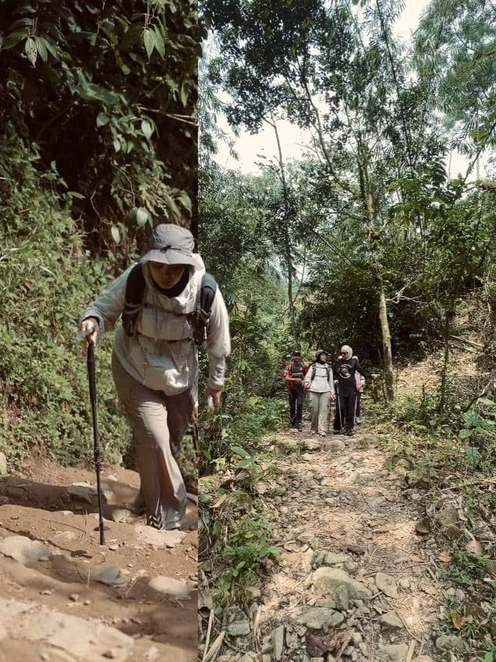 Vebby Palwinta saat trekking bareng sahabat ke kawasan Bogor