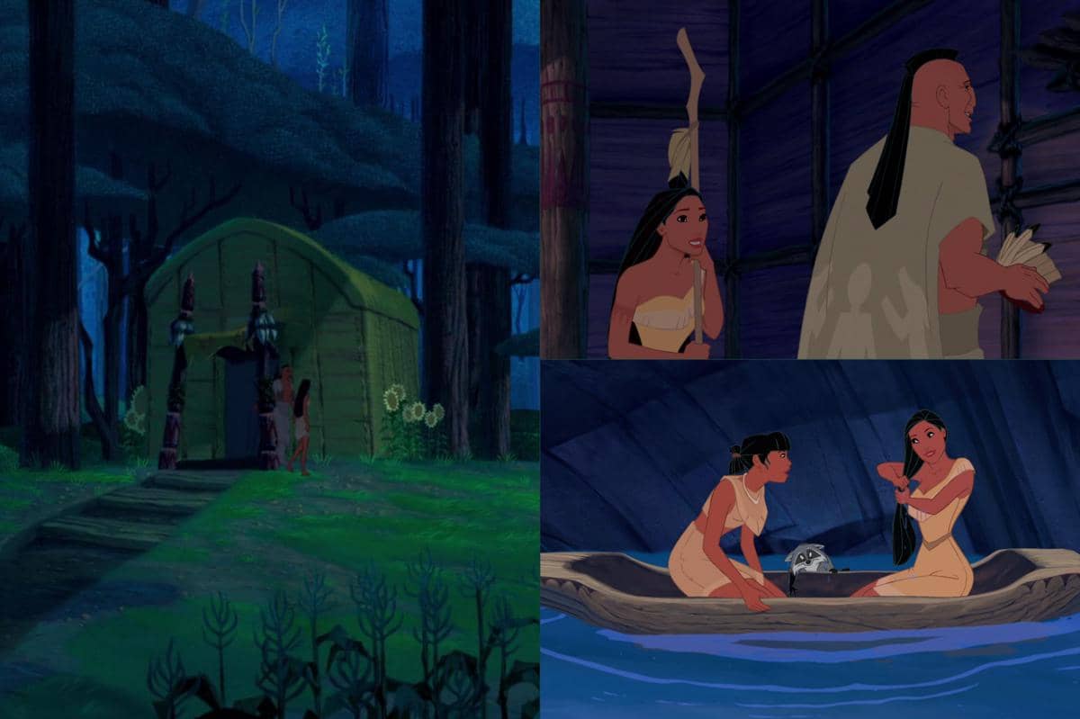 rumah Pocahontas yang tampak dibuat dari material alami dan sangat fungsional